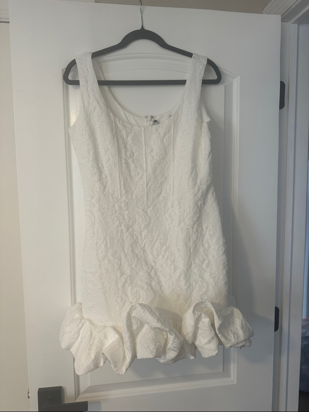 Lulu’s White Textured Ruffle-Hem Mini Dress - Picture 3 of 5